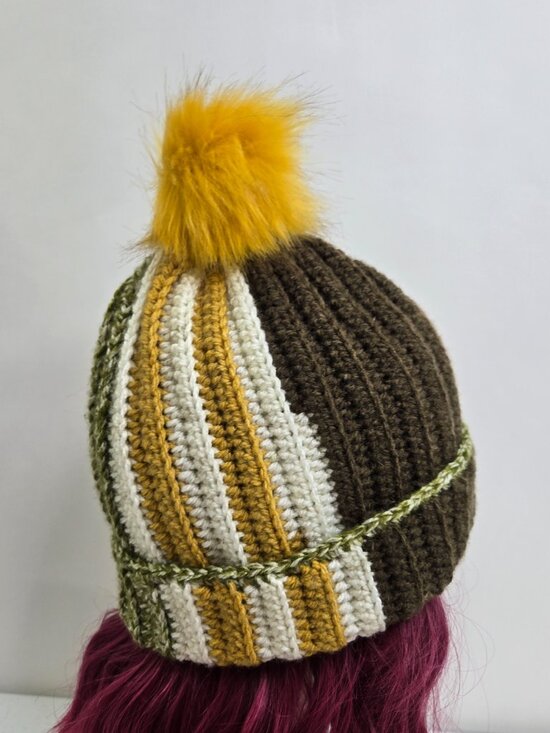 Crochet Striped Beanie: Funky Multicolor Acrylic Winter Hat